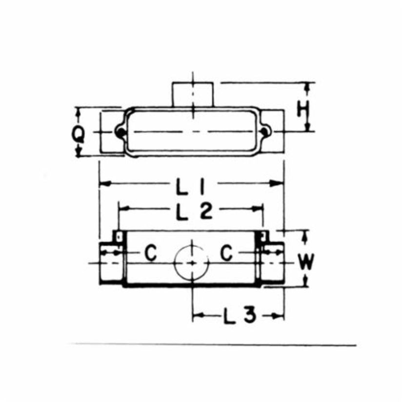 Carlon E983D-CAR Type T Non-Metallic Conduit Body, 1/2 in Hub, 4 cu-in Capacity, PVC